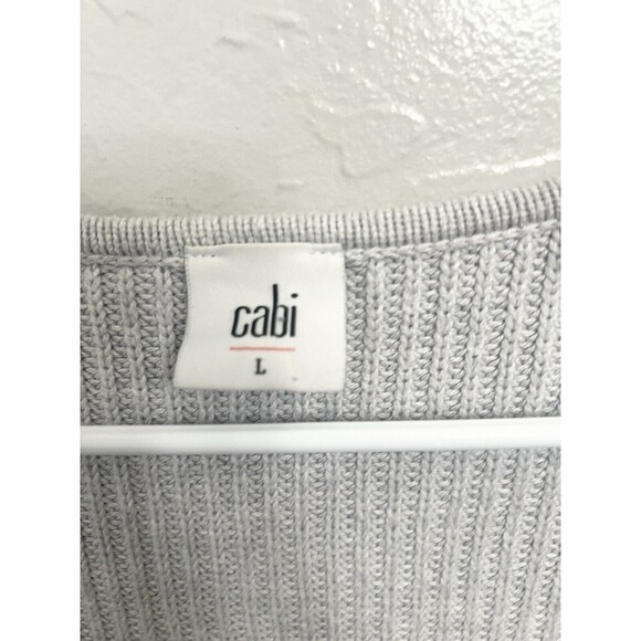 Cabi Deep V Pullover Sweater Tunic Side Zippers, Gray - Beige #3531 Large Ribbed - Picture 6 of 8